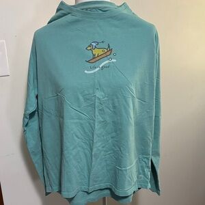 Life Is Good Teal Sledding Dog long sleeve shirt